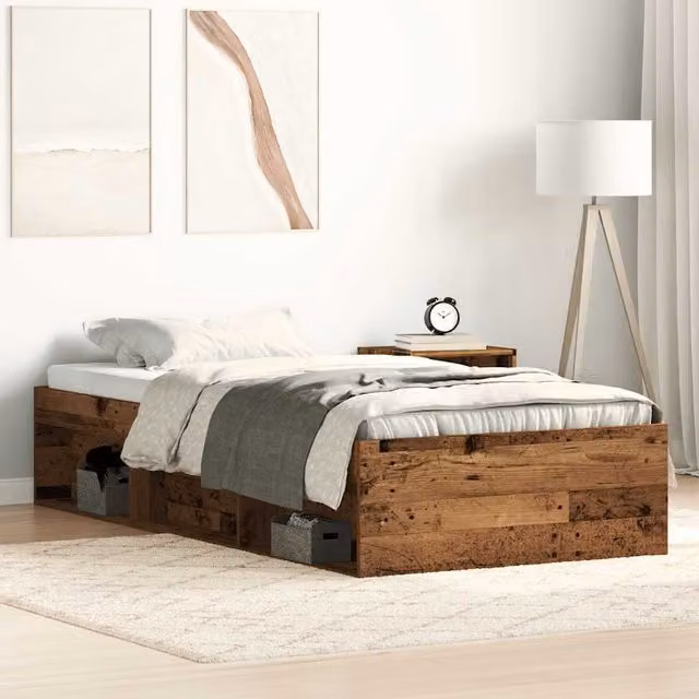 Berkfield Home Rustic Old Wood Bed Frame in Brown, W/D/H: 190 x 75 x 35 cm