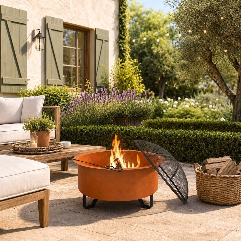 Teamson Home Brown Steel Outdoor Garden Fire Pit with Spark Guard, Diameter: 66 cm – 3
