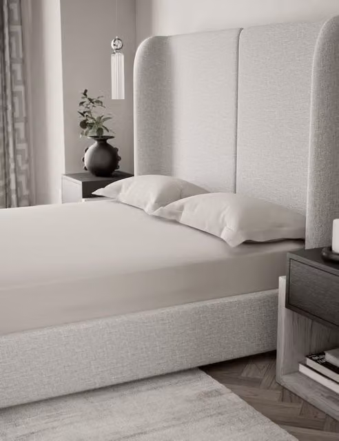 M&S X Kelly Hoppen 500 Thread Count Cotton Mako Satin Extra Deep Fitted Sheet, Beige, W: 180 cm x L: 200 cm