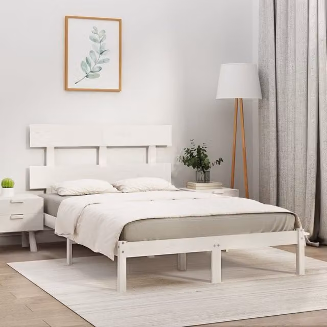 Berkfield Home White Solid Pine Wood Bed Frame W/D/H: 200 x 200 cm – 1