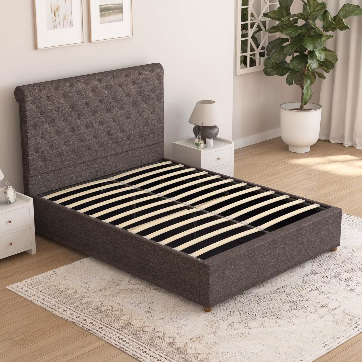 Aspire Taylor Ottoman Storage Bed Frame in Charcoal Saxon Twill Fabric, Double (140 x 200 cm) – 3