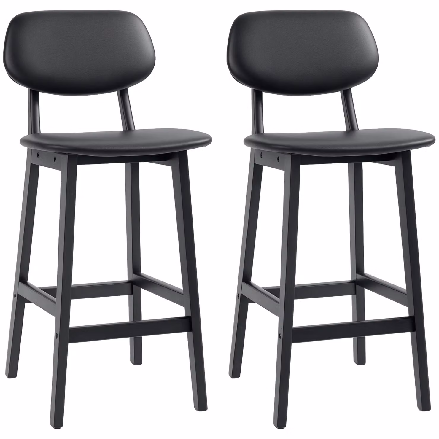 HOMCOM Set of 2 Black PU Leather Breakfast Bar Stools with Wood Legs – 2