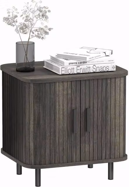 KORVIXA Grey Scandinavian Bedside Table with Sliding Doors W/D/H: 100 x 100 x 100 cm