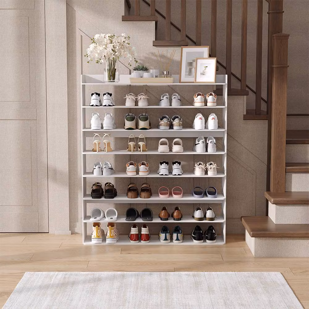 Living and Home 8-Tier Shoe Rack Cabinet in White, Width: 102 cm – 2