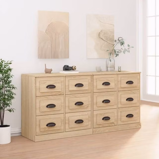 Berkfield Home Set of 2 Sonoma Oak Sideboards in Brown Engineered Wood