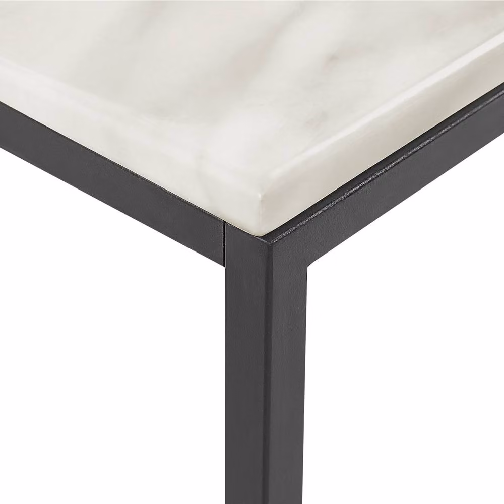 Wyld and Coco Beige Marble-Effect Rectangular Coffee Table with Black Metal Legs W/D/H: 100 x 60 x 45 cm – 3