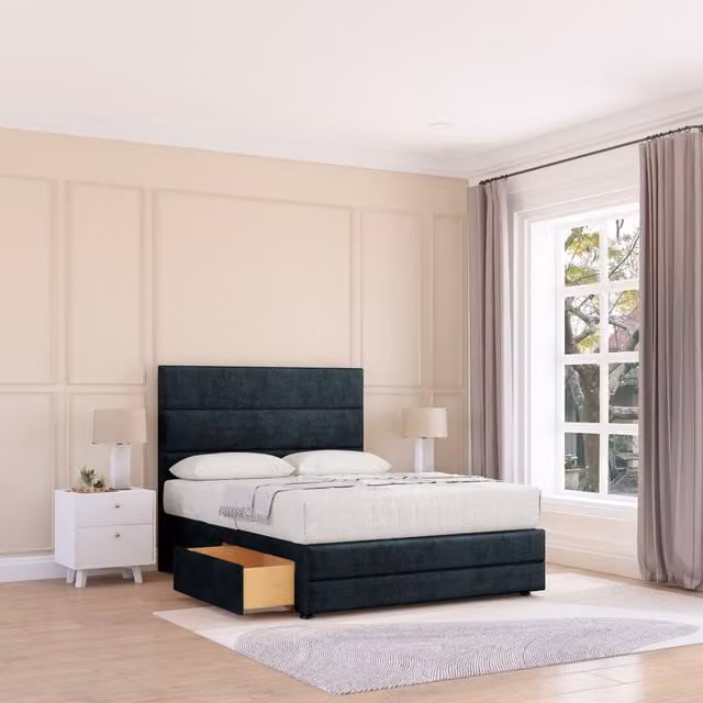 Sloomy Monaco Upholstered Velvet Bed Base in Black, W/D/H: 180 x 200 cm