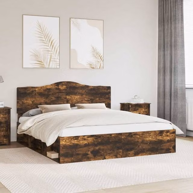 Berkfield Home Modern Bed Frame in Smoked Oak and Brown Solid Pine Wood, 200 x 200 cm
