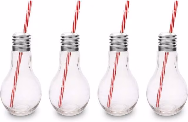 Bar Bespoke Mixology Edison Clear Glass Cocktail Light Bulb Glasses, 400ml, Set of 4