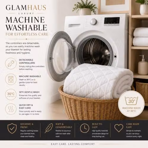 GlamHaus Superking Dual Control Electric Fitted Mattress Blanket in White – 5