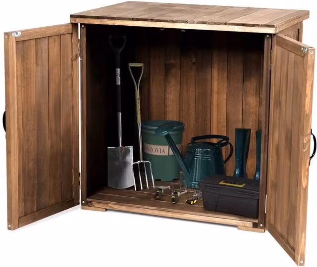 Havendro Brown Wooden Double Door Storage Shed for Garden and Terrace, W/D/H: 75 x 70 x 55 cm