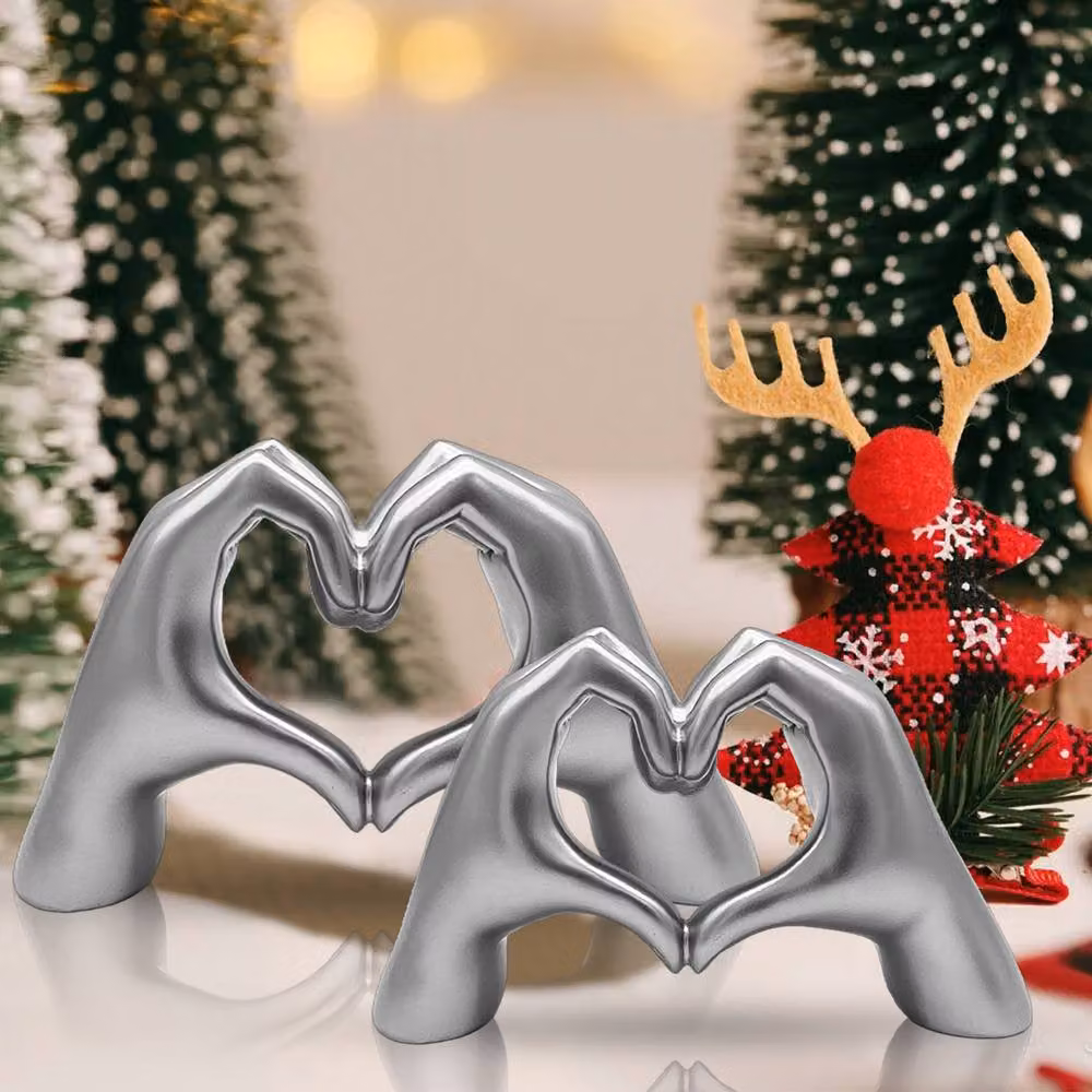 Huhote Modern Heart Hands Sculpture Set of 2 in Silver – 2