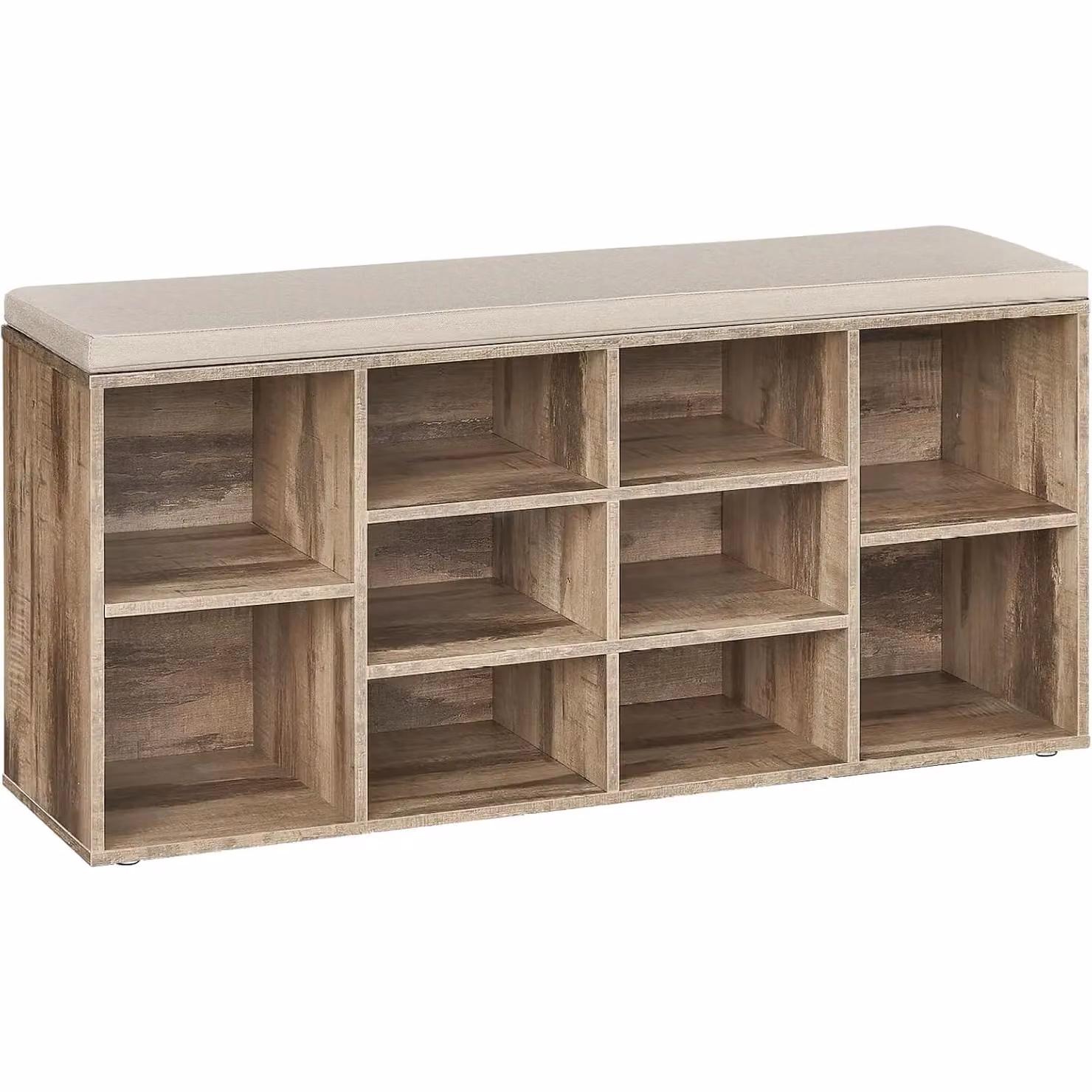 VASAGLE 10 Compartment Shoe Bench Storage Unit with Fabric Cushion in Brown and Beige – 4