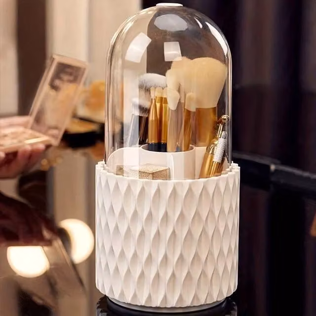 VOGREX Luxury Makeup Brush Holder and Cosmetic Organizer Storage Box with Lid, White, W/D/H: 23.0 x 11.0 x 11.0 cm