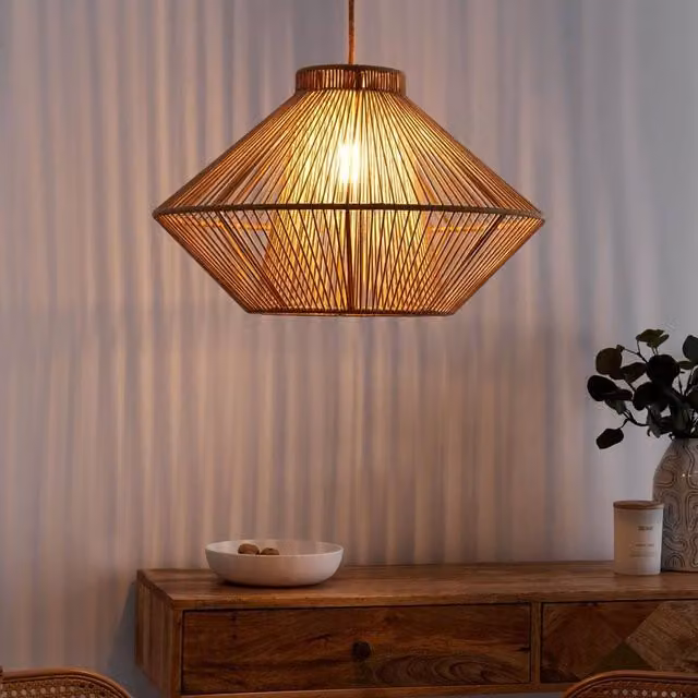 Wyld and Coco Beige Cotton Rope Pendant Lamp in Japandi Style