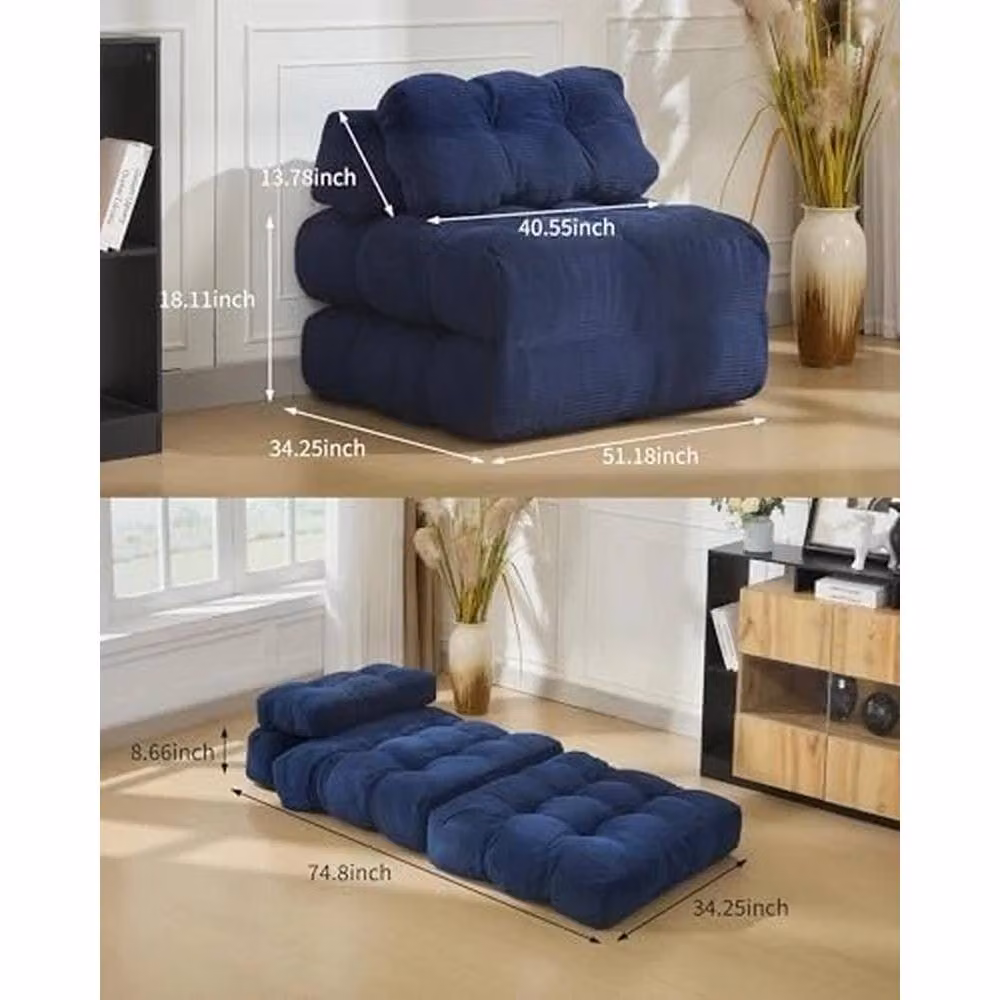 VOGREX Folding Futon Sofa Bed Convertible Sleeper in Navy Blue – 2