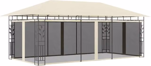 Berkfield Home Gazebo with Mosquito Net, Beige, W: 600 cm, D: 300 cm, H: 273 cm