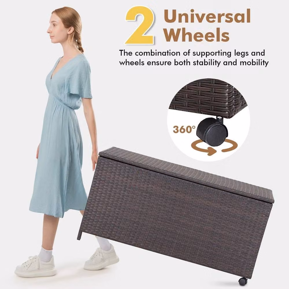 NESTLUNE Dark Brown Rattan and Steel Patio Storage Container, W/D/H: 100 x 100 x 100 cm – 6