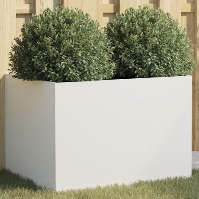 Berkfield Home Steel Planter Tub, White, W: 62 cm, D: 47 cm, H: 46 cm – 1