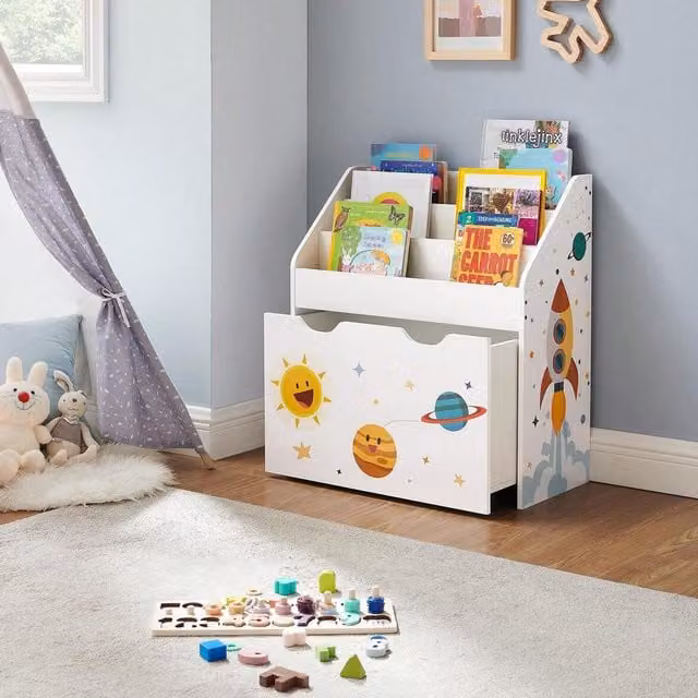 SONGMICS Kids Bookshelf and Toy Organiser, White, W/D/H: 70.0 x 29.5 x 70.0 cm