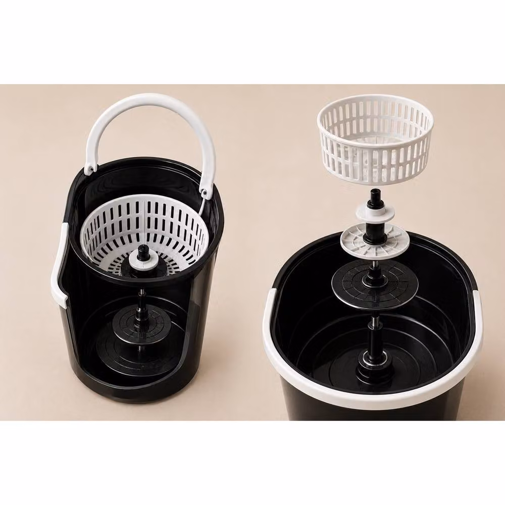 VOGREX Microfibre Mop Bucket Set with Wringer and Rotating Dry Heads in Black – 2