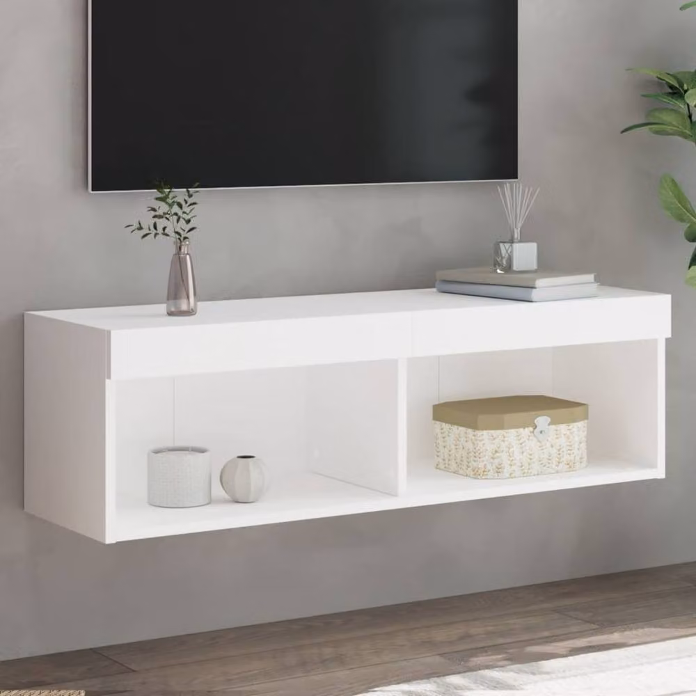 Berkfield Home Modern White TV Cabinet with LED Lights, W: 100 cm, D: 30 cm, H: 30 cm – 2