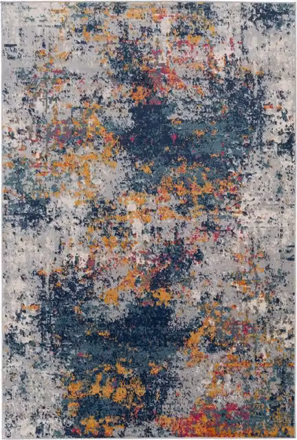 The Rug House Blue Colour Burst Abstract Modern Rectangular Rug, Blue and Multicoloured, Width: 280 cm