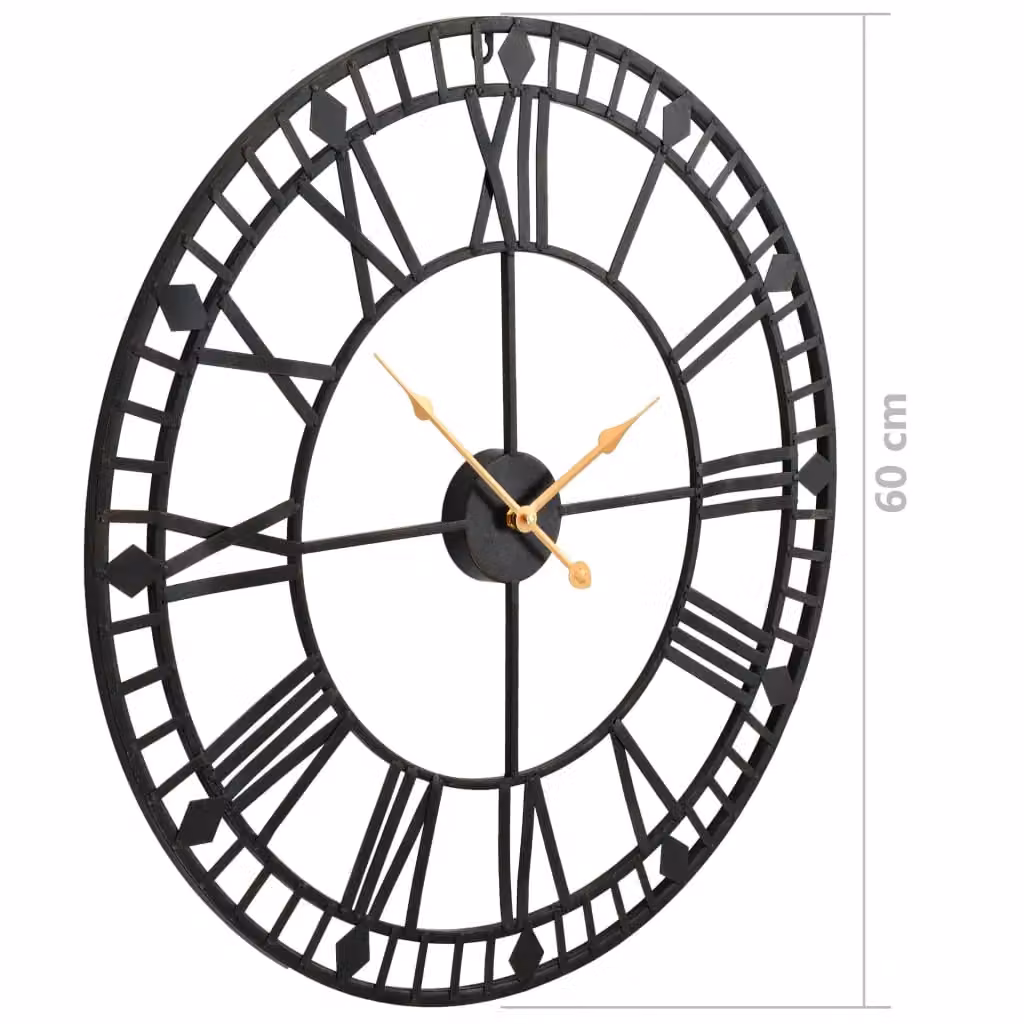 Berkfield Home Vintage Round Metal Wall Clock with Quartz Movement in Black, Diameter: 60 cm – 6