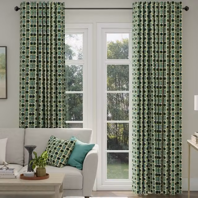 ANTE DECOR Palma Printed Cotton Made To Measure Blackout Curtains in Lapis Blue and Green Floral Design