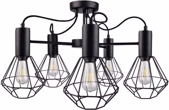 Netlighting Lars Multi Arm Semi Flush Ceiling Light, Black, Diameter: 60 cm, 5x E27