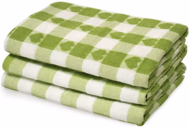Velosso Hearts Check Cotton Jacquard Tea Towel in Green