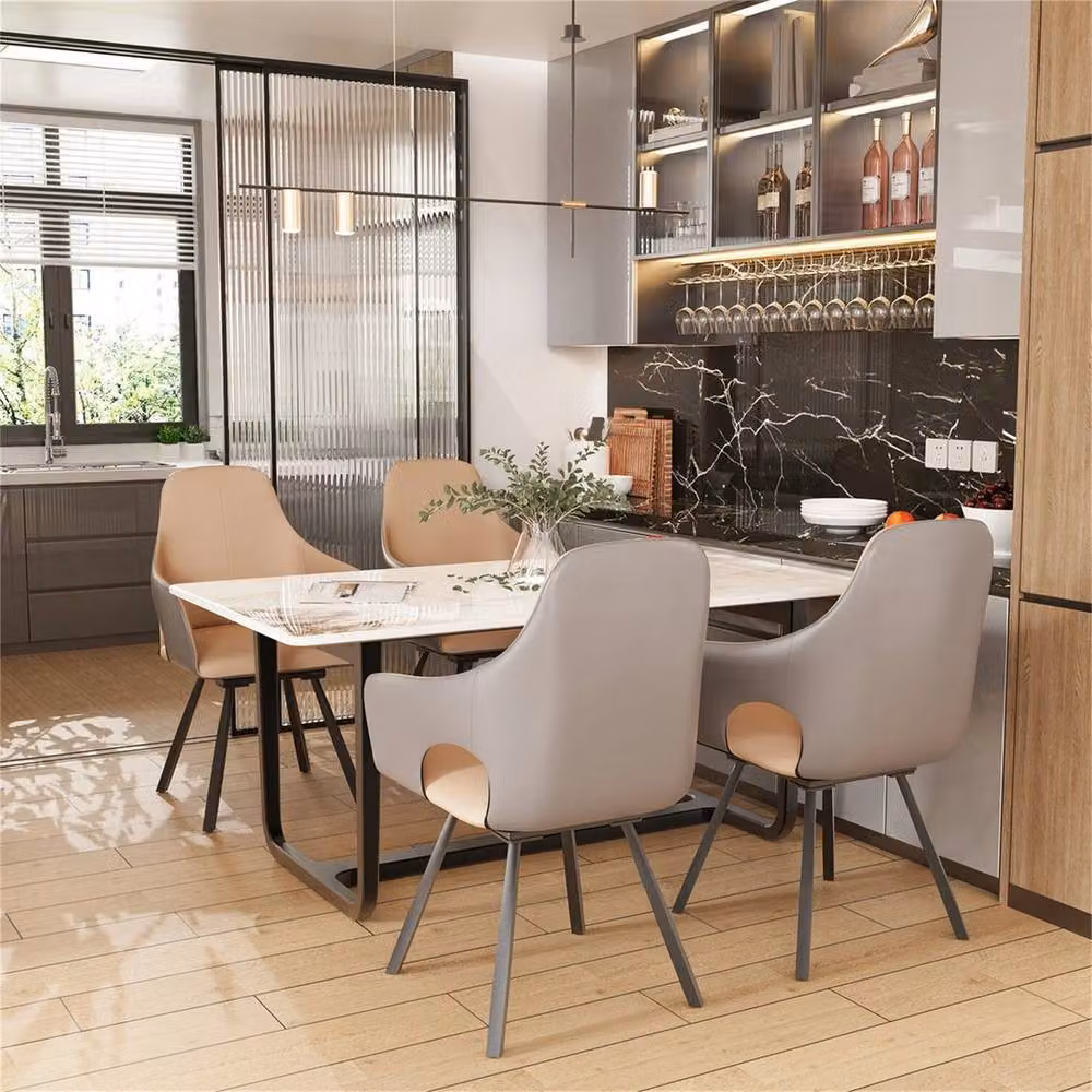 FORGEVIO Set of 2 Grey Swivel Dining Chairs with Synthetic Leather and Fabric Upholstery – 5