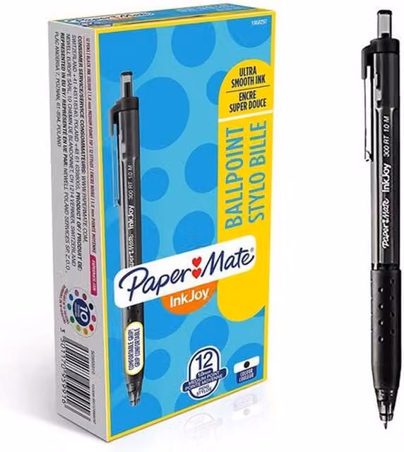 Pack of 12 Inkjoy 300 RT Ballpoint Pens with 0.8 mm Medium Tip in Black
