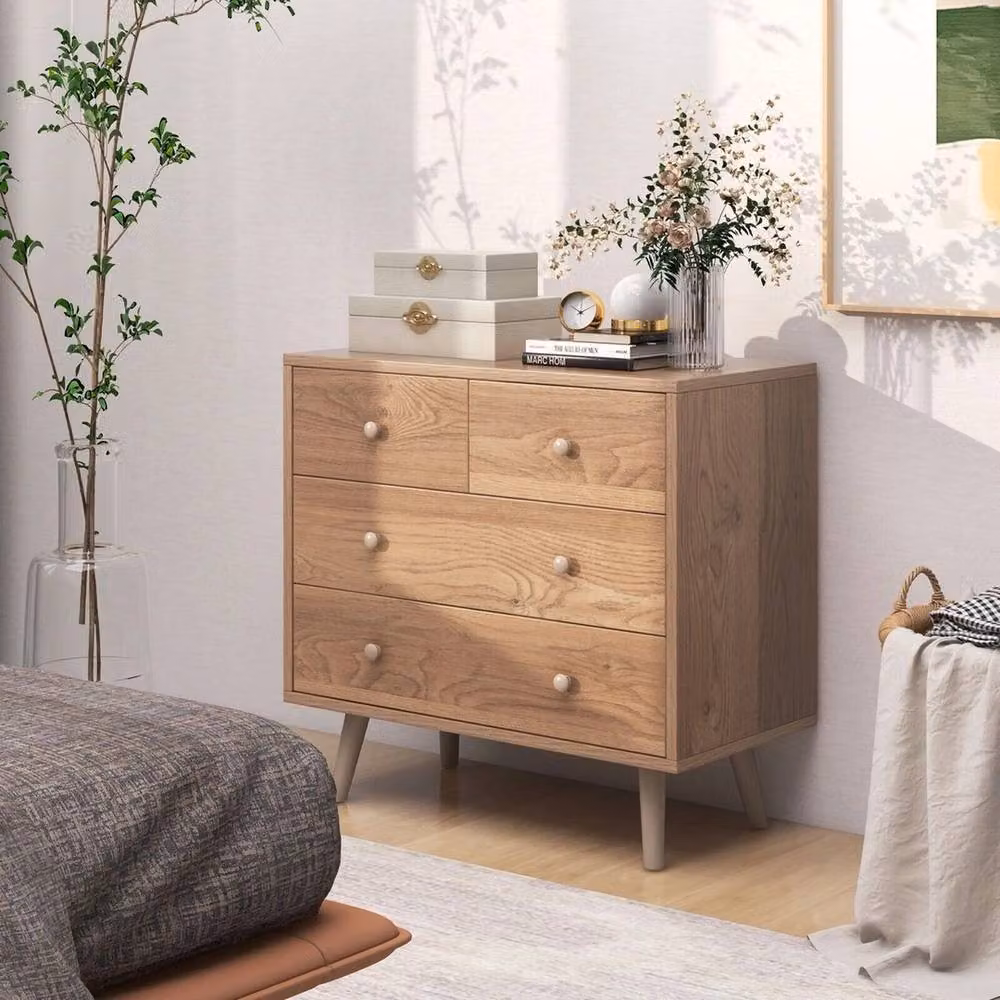 VOGREX Mid-Century Freestanding Anti-Tip Clothes Dresser Organizer in Natural Wood Brown – 2