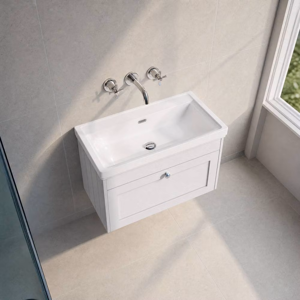 Balterley Wall Hung Single Drawer Vanity Unit with Rectangular Basin and No Tap Hole, White, W/D/H: 80.0 x 45.0 x 43.1 cm – 2