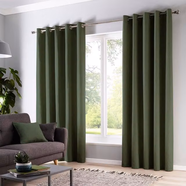 Fusion Cannes Thermal Ready Made Eyelet Blackout Curtains in Bottle Green