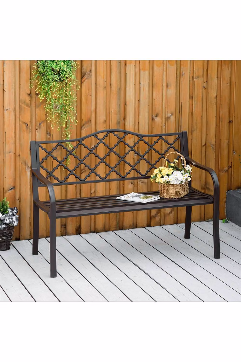 ERGOVEXA Antique Style Outdoor Cast Iron Front Porch Bench in Brown – 2