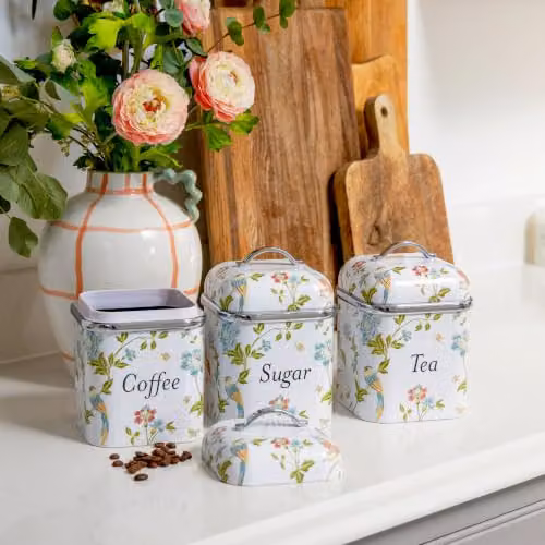 Laura Ashley Elveden Airtight Metal Canister Set in White and Multicolour – 3