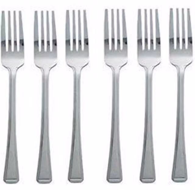 KDMK Pack of 6 Polished Stainless Steel Kitchen Forks, Silver, Length: 17 cm