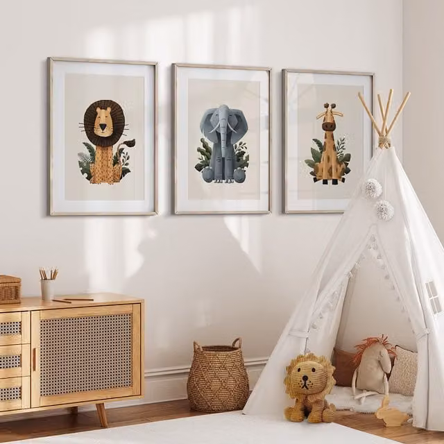 Tigercub Prints Scandi Safari Nursery Animal Illustration Set of 3 Beige A4 Paper Posters – 1