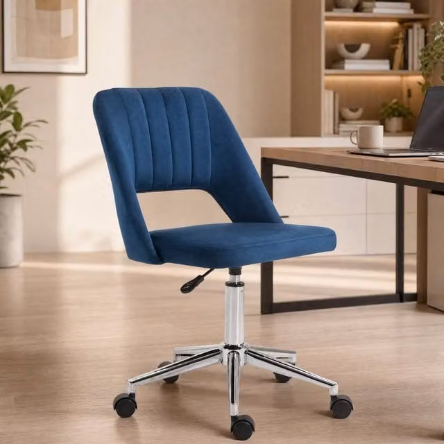 STILVORA Blue Velvet Armless Swivel Task Chair for Home Office, W/D/H: 46 x 49 x 60 cm – 1
