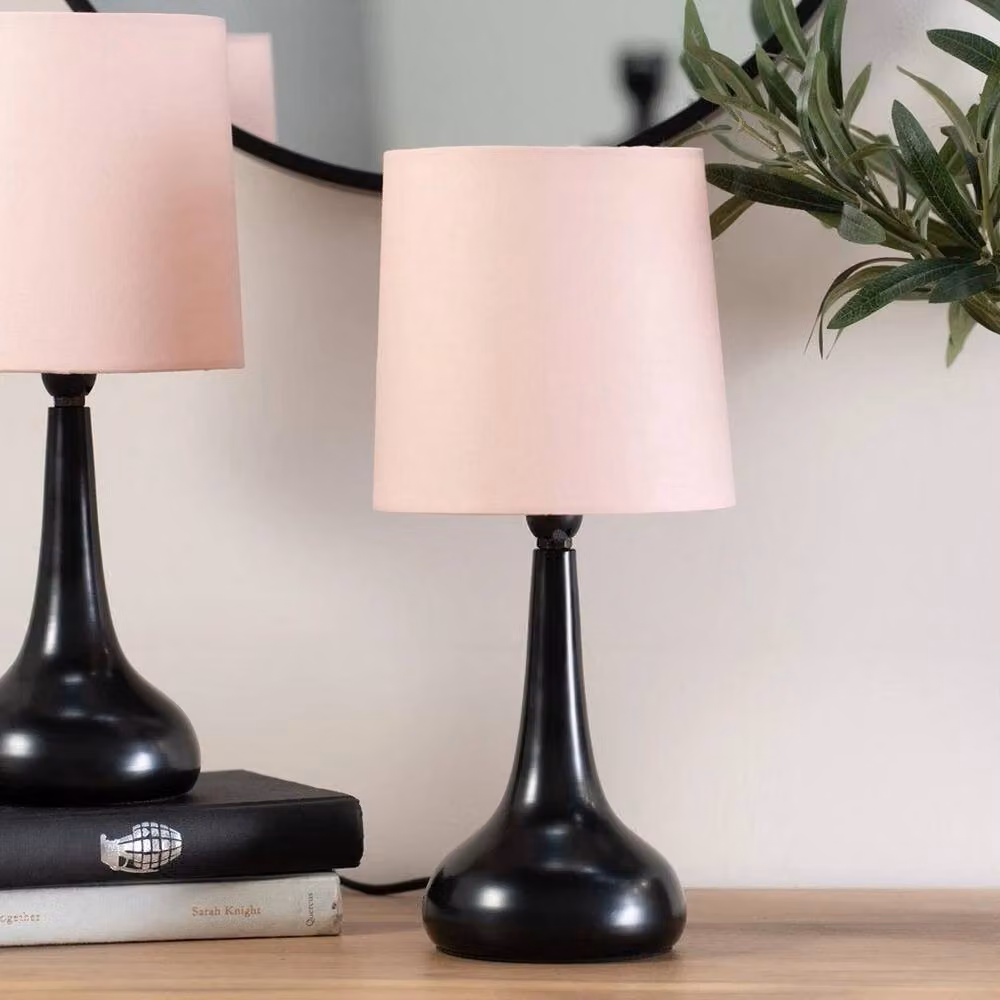 FORGEVIO Modern Pink Table Lamp with Fabric Shade and Metal Base – 3