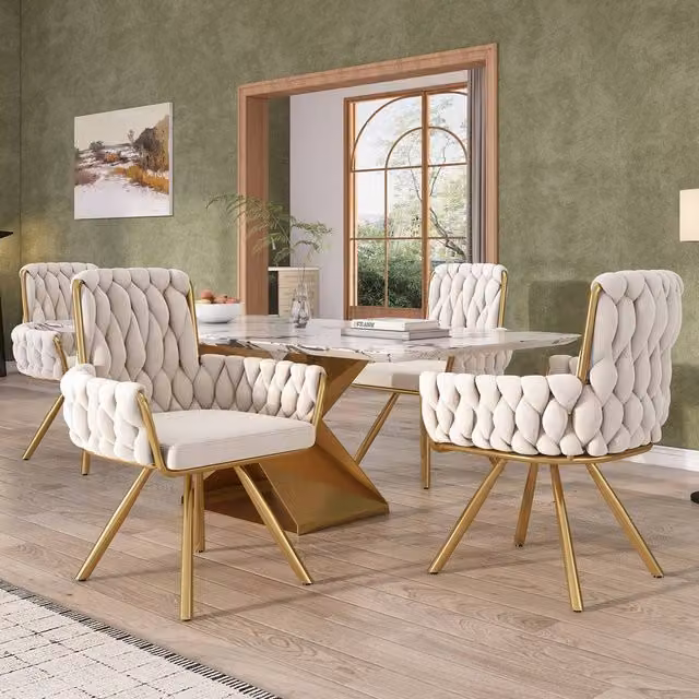 ModernLuxe 6 Pack Velvet Swivel Armchairs with Metal Legs in Beige