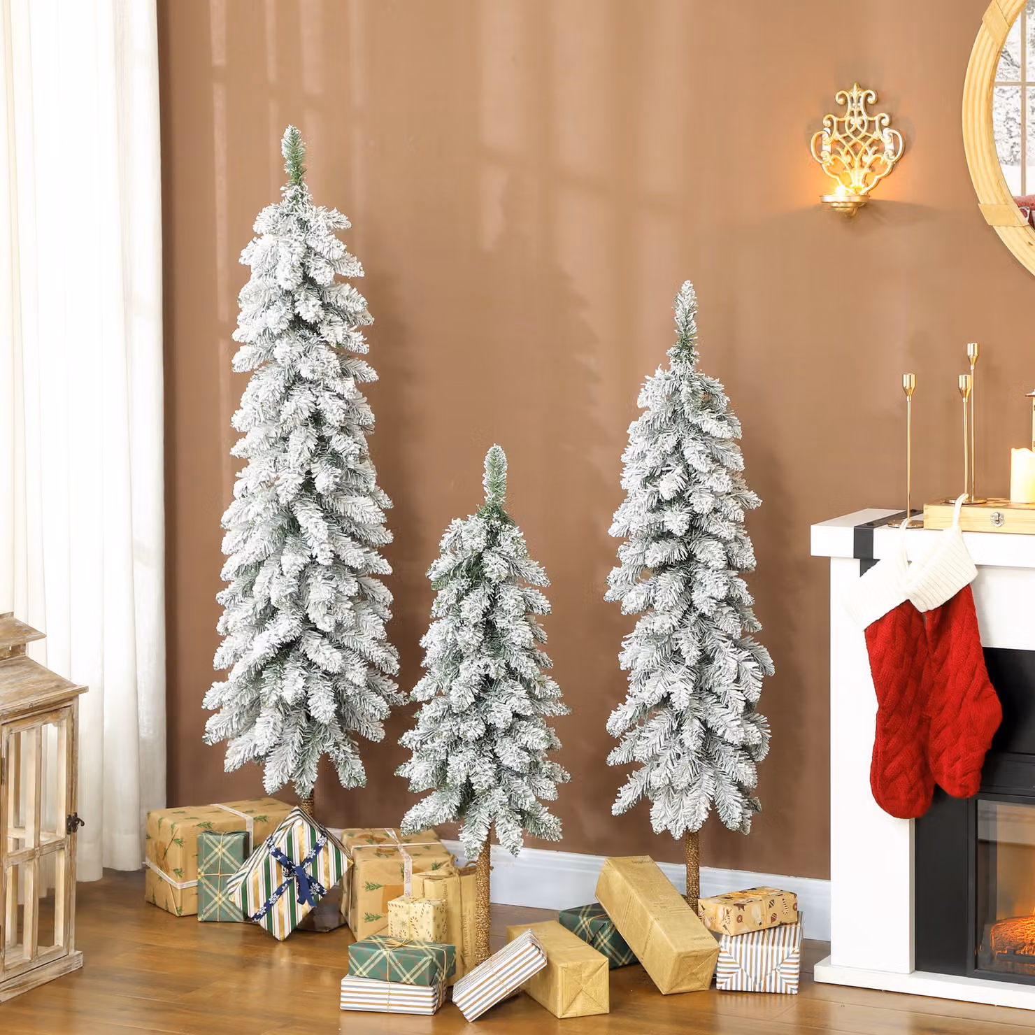 HOMCOM Set of 3 White Flocked Pencil Christmas Trees – 2
