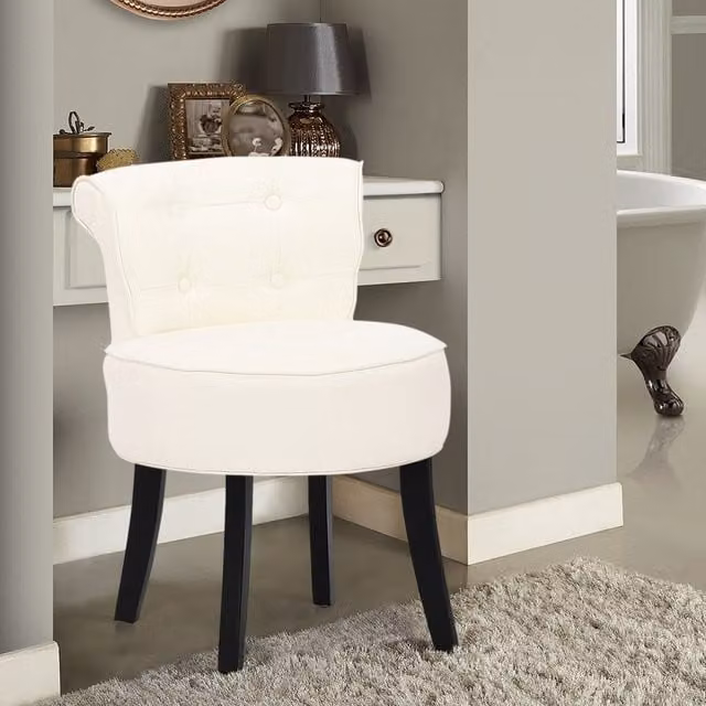 Livingandhome Modern Grey and Beige Linen Vanity Stool for Children's Rooms