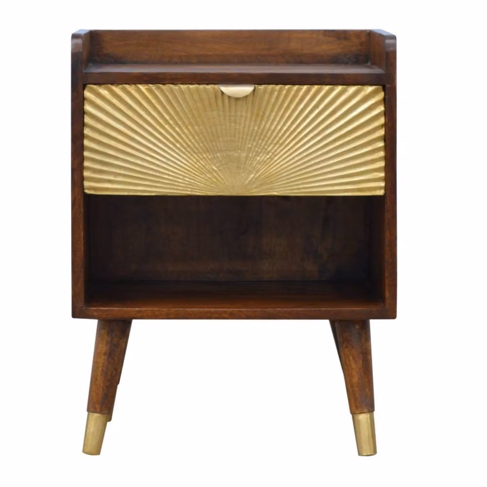 Wyld Haus Merano Gold Drawer Bedside Table in Chestnut and Brown with Brass Accents, W/D/H: 45 x 35 x 58 cm – 2