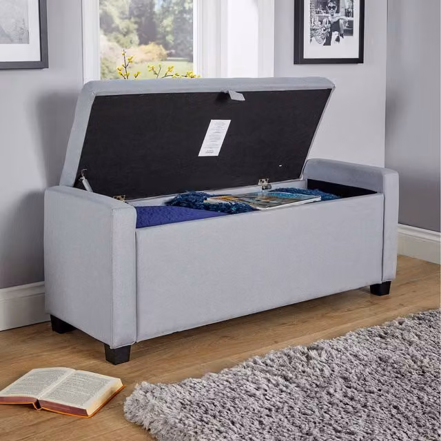 Home Source Verona Fabric Storage Box Ottoman in Grey