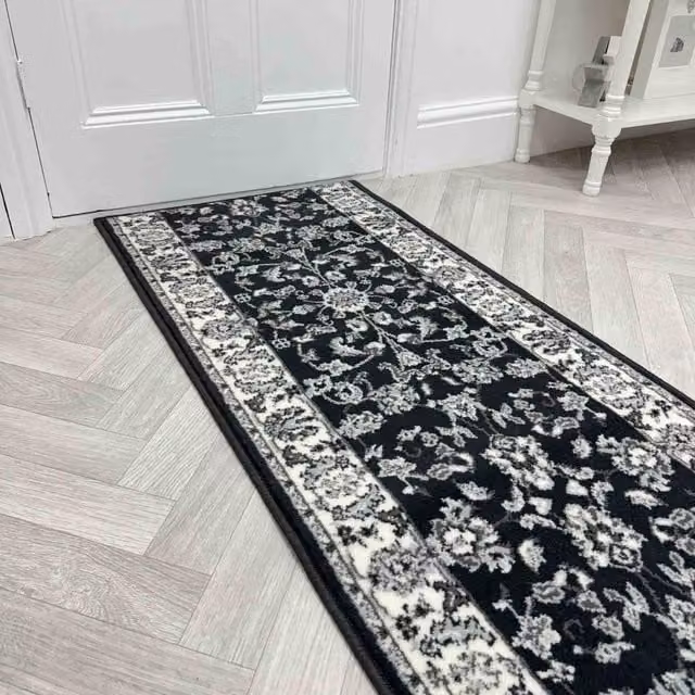 runrug Traditional Hallway Carpet Runner Rug in Dark Grey, W/D/H: 70 x 240 cm
