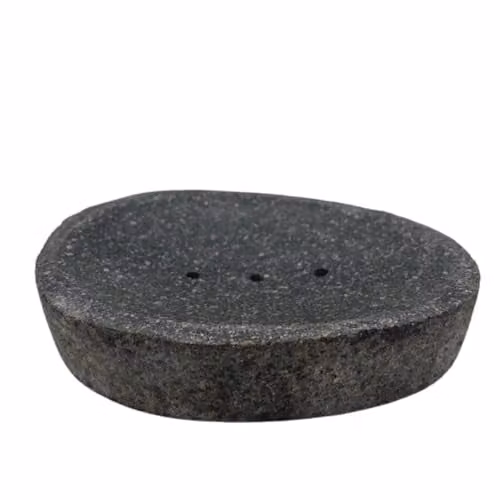 KDMD Riverstone Natural Freestanding Stone Soap Dish with Drainage in Black
