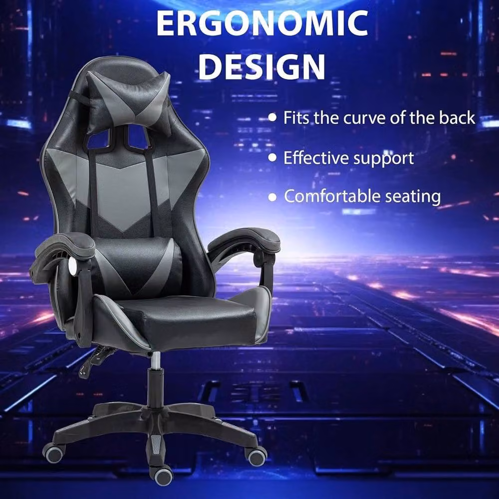 KORVIXA Black Synthetic Leather Gaming Chair with Headrest and Armrests, W/D/H: 100 x 100 x 120 cm – 3